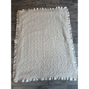 Parent's Choice Baby Blanket Infant 30x40 Satin Ruffle Rosebud Swirl Rosette Vtg